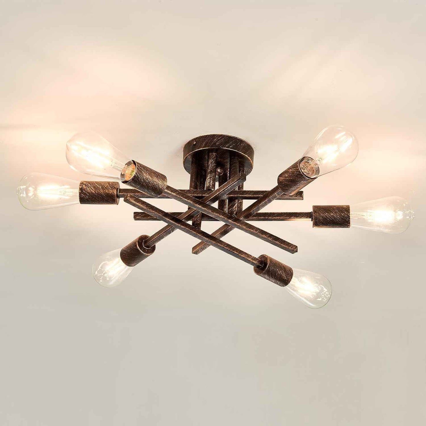 Gold Modern 6-Light Semi Flush Mount Ceiling Light Fixture - Vintage Sputnik Chandelier for Kitchen, Dining & Living Room