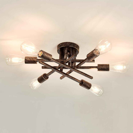 Gold Modern 6-Light Semi Flush Mount Ceiling Light Fixture - Vintage Sputnik Chandelier for Kitchen, Dining & Living Room