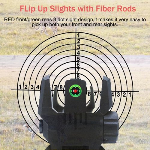 Fiber Optic Sights Flip Up Front and Rear Backup Sights with Green Red Fiber Optics Polymer Fiber Sight Black