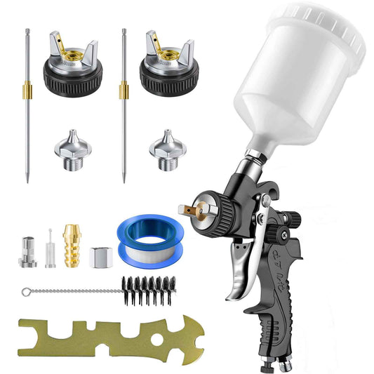 HVLP Air Spray Gun with 0.8/1.0 mm Nozzles, Mini Automotive Air Paint Sprayer Gun Kit, Car Paint Gun Sprayer, Paint Gun with 125cc Capacity Cup for Auto Paint, Primer, Varnish and Top Coat(Black)