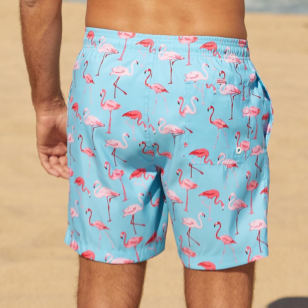 maamgic Mens Swim Trunks Quick Dry Swim Shorts with Mesh Lining Funny Swimwear Bathing Suits 7inch Blue & Pink X-Small