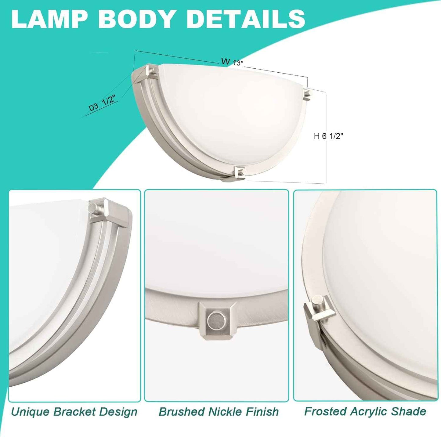 Modern 13-Inch Dimmable LED Wall Sconce - Adjustable Color Temperature, Brushed Nickel (2 Pack) for Bathroom Vanity