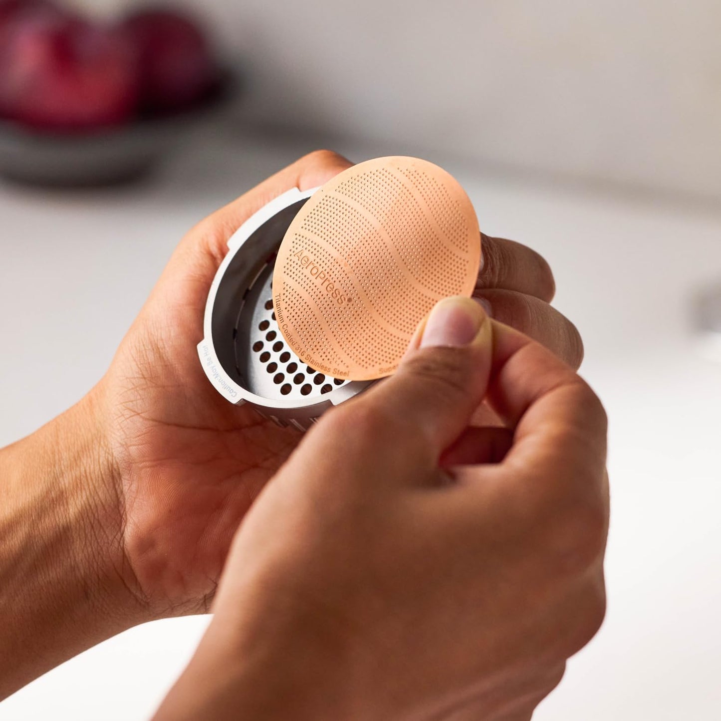 AeroPress Gold Tone Stainless Steel Reusable Filter – Durable Metal Coffee Filter, Sustainable, Eco-Friendly, Travel-Friendly, Fits Standard AeroPress Manual Coffee Makers