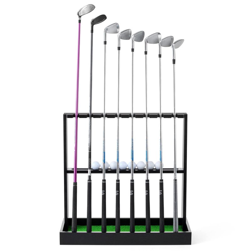 XCSOURCE Wooden Golf Putter Stand, Golf Club Holder Stand Floor Display Rack, Golf Club Rack for 8 Clubs and 12 Balls Storage, Golf Club Organizer for Indoor Home Office Club Simulator