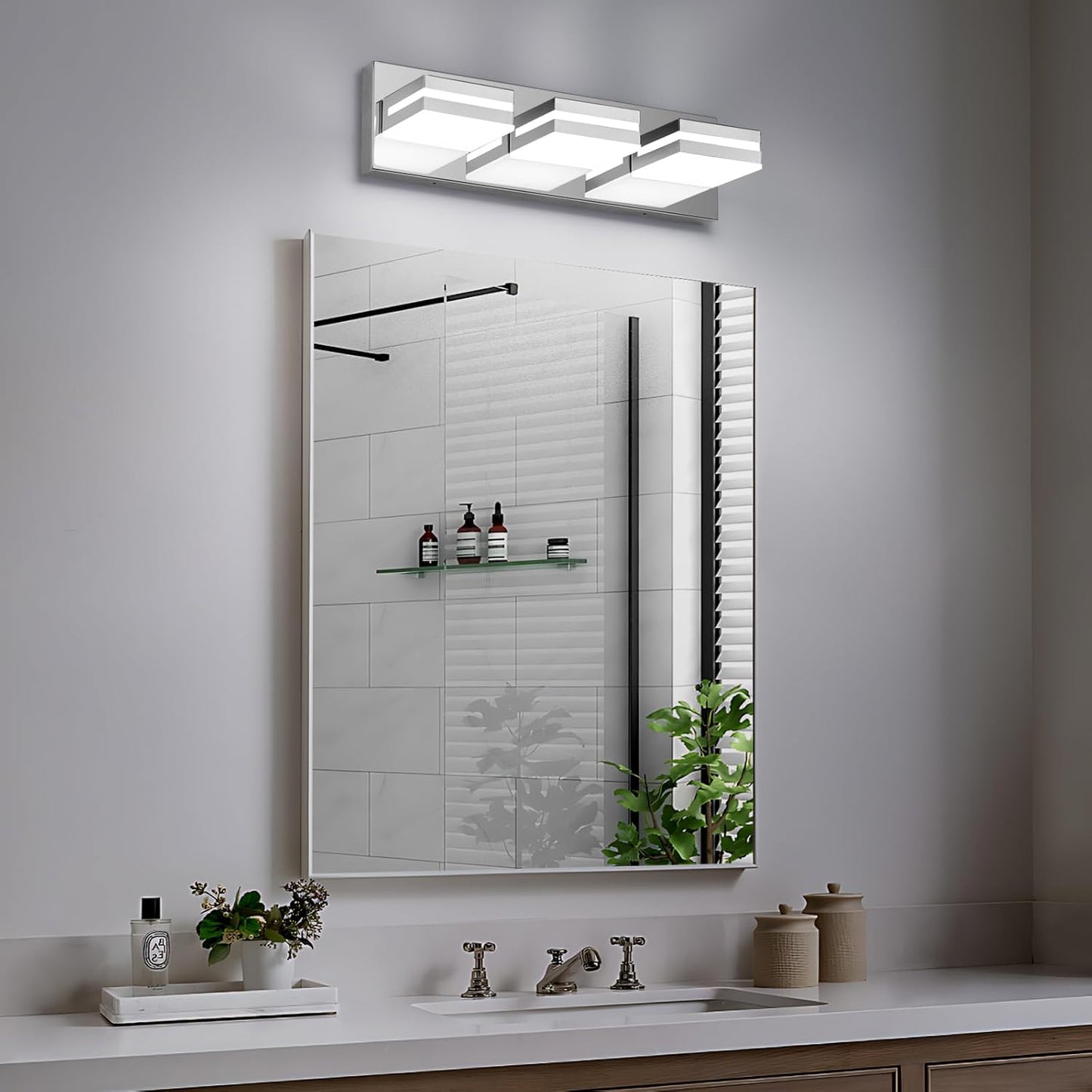 3-Light Modern LED Bathroom Vanity Light Fixture - Black Metal & Acrylic, 16-inch Over Mirror Lighting