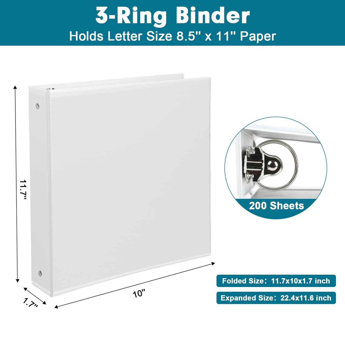 3 Ring Binder, LAYZZ 12 Pack 1 Inch Binders 3 Ring with 2 Pockets, Round Ring Binders, Clear Cover Binders for Letter Size 8.5"x11" Paper, PVC Free, Suitable for School Home and Office (White)