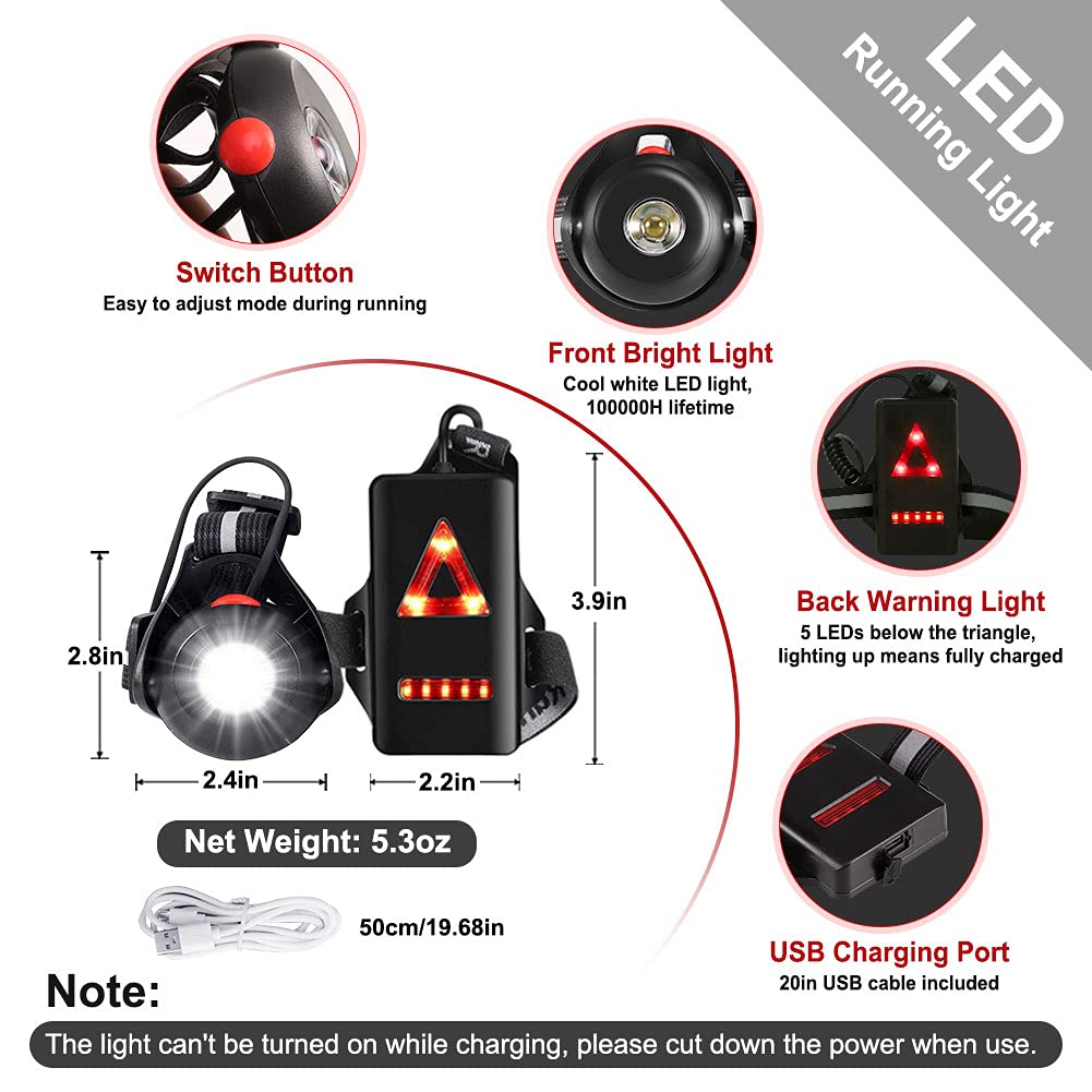 ALOVECO Outdoor Night Running Lights LED Chest Light Back Warning Light with Rechargeable Battery for Camping Hiking Running Jogging Outdoor Adventure (90° Adjustable Beam)