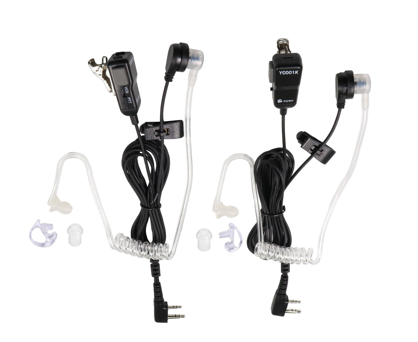 CYen Walkie Talkie Earpiece, Acoustic Tube Headset with PTTVOX, 2 Pin,Compatible with Kenwood pxton 2 Way Radio, Two Way Radio Headset with Mic(2 Pack)