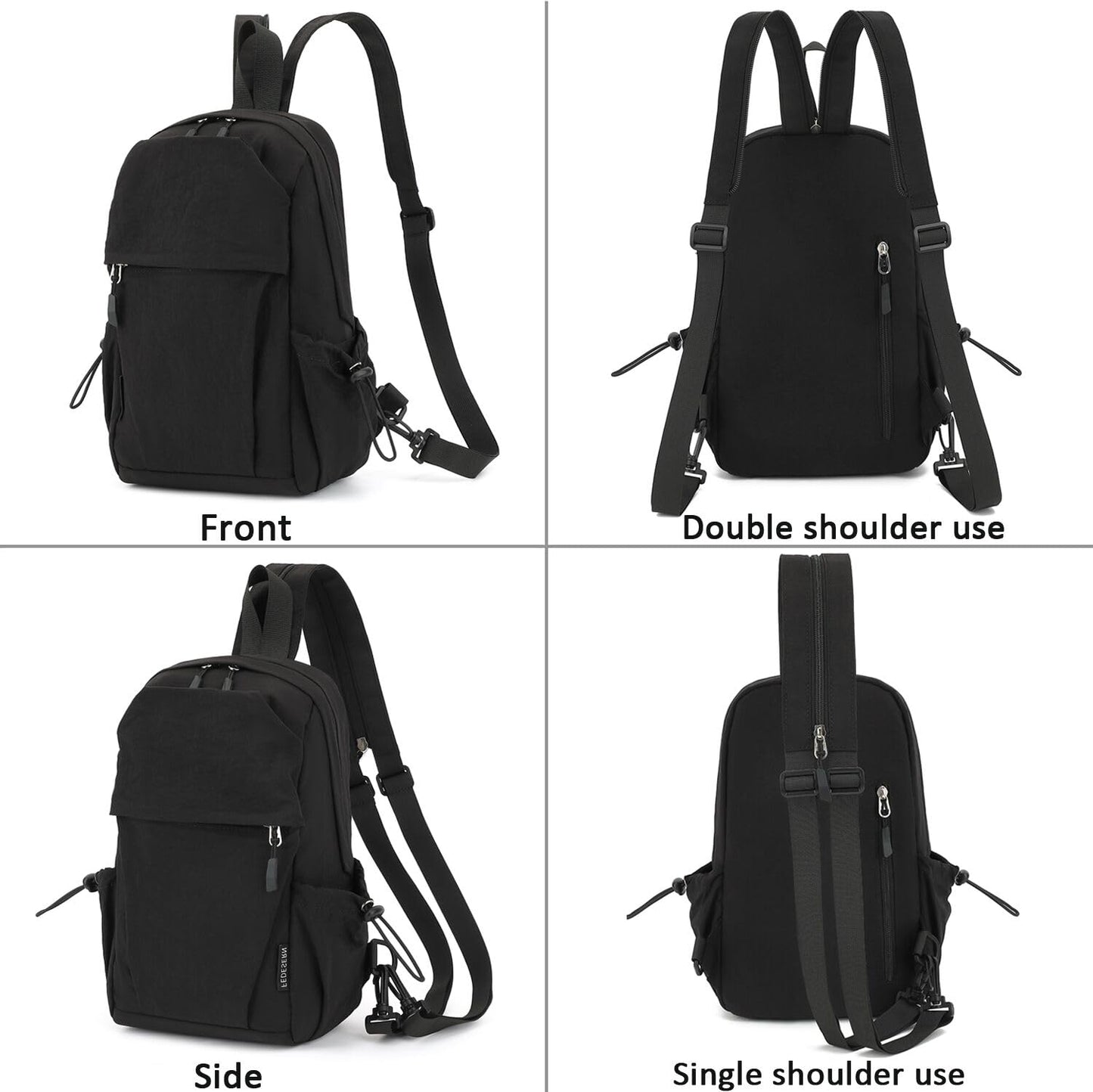 FEDESERN Carbon Lined Backpack,Waterproof Zipper Sling Backpack,Travel Chest Shoulder Bag,Lightweight Unisex Crossbody Casual Daypack for Men & Women (Black)