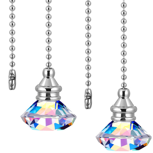 JOVITEC 2 Pieces Pull Chain Ceiling Fan Ornaments Light Crystal Pull Chain Extension Decorative, 1 Meter Long Each(Rainbow Color)
