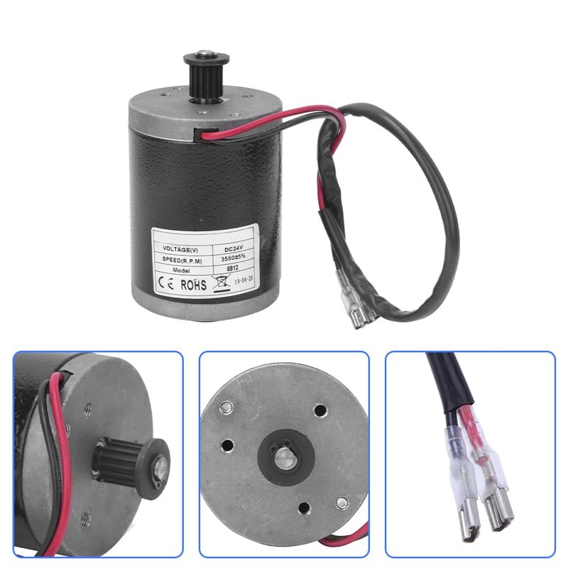 Joyzan Wheel Brush Motor, DC 24V 100W High Speed Aluminum Alloy Pulley Synchronizing Electric Small Brushed Gear Controller Metal Belt Accessory for Mini E Bike Scooter Quad Go Cart ATV Bicycle 6812