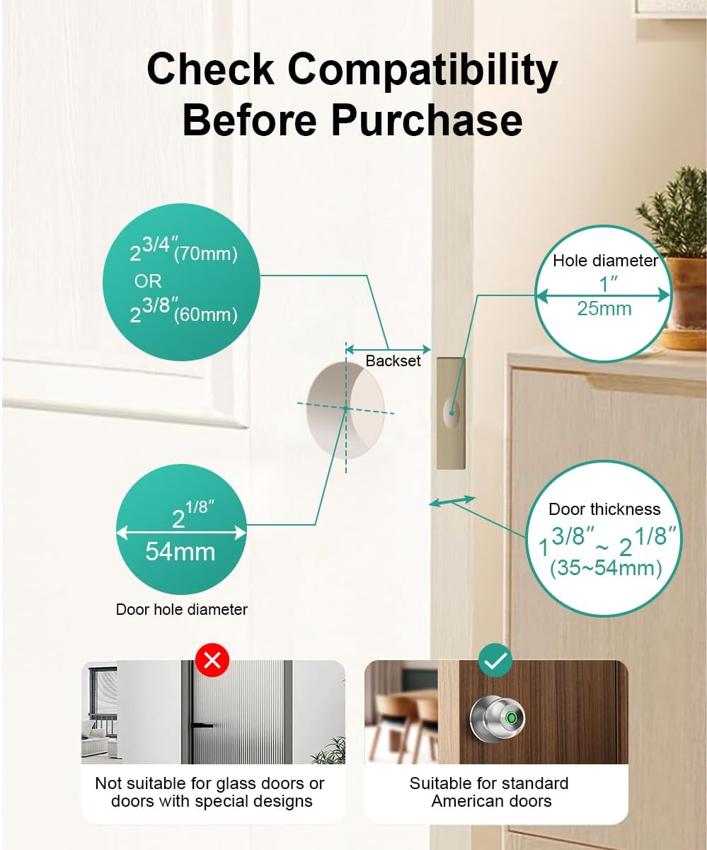 Smart Fingerprint Door Lock - Biometric Keyless Entry Knob with App Control for Home, Office & Garage