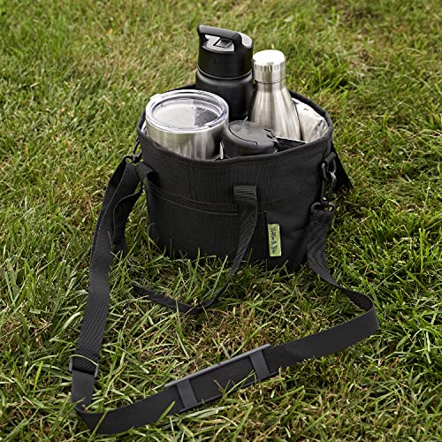 NoNa & Bee 4-Water Bottle Holder with Strap (Black) – 4 Compartment Insulated Carrier