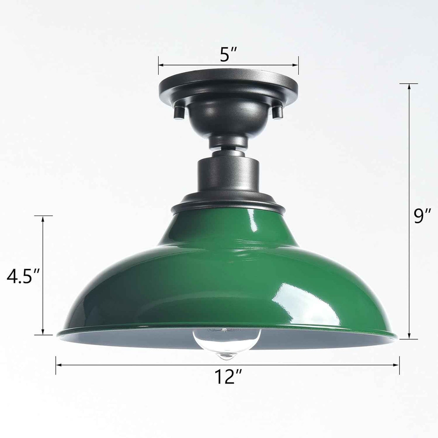 12-Inch Farmhouse Semi Flush Mount Ceiling Light - Black Industrial Barn Fixture for Bedroom, Kitchen, Foyer