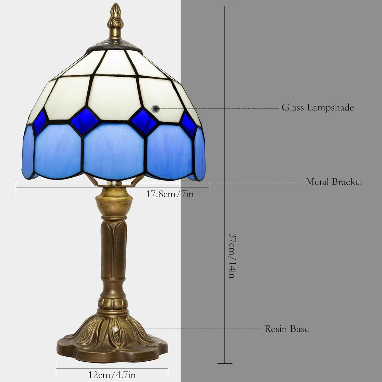 Tiffany Table Lamp - 8 Inch Antique Stained Glass, 3 Color Temperatures, Handcrafted for Bedroom & Living Room