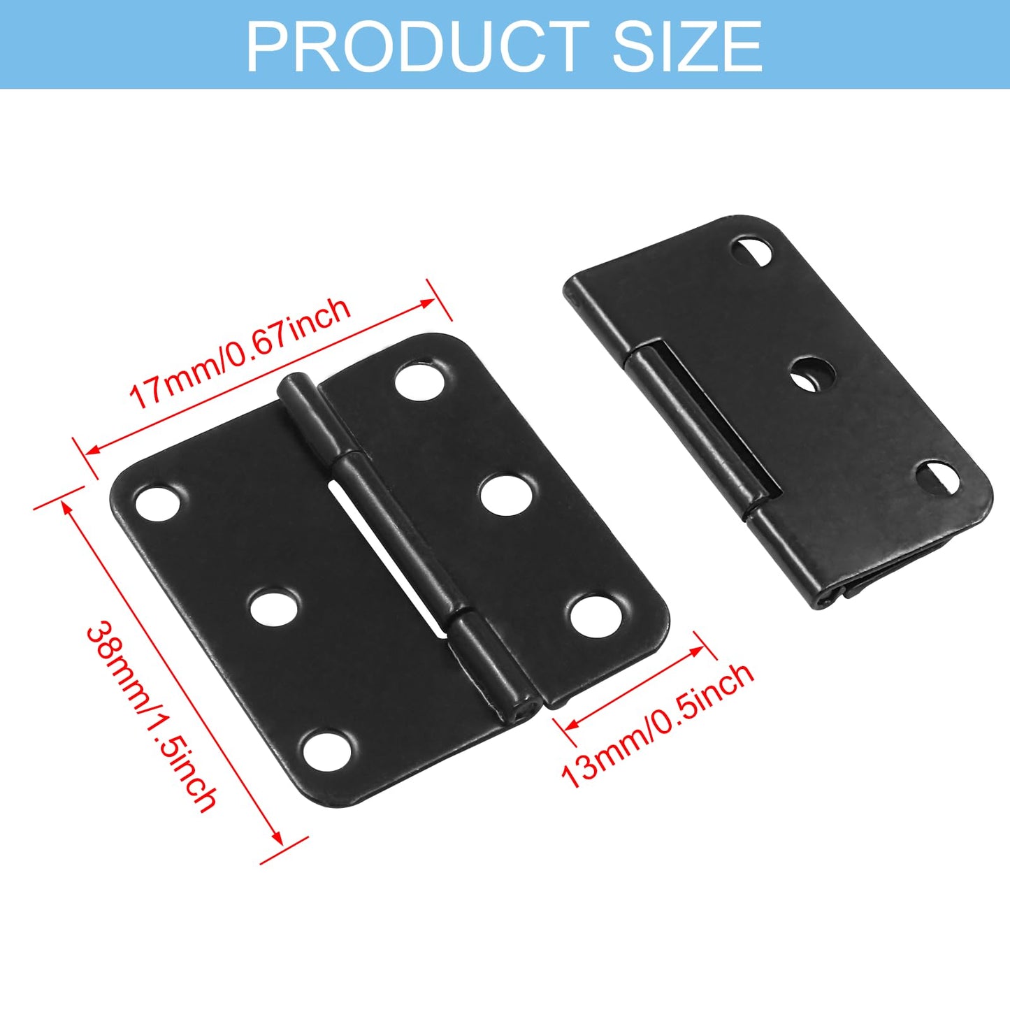 Murtenze 24Pcs Metal Mini Hinges, 1.3 inch x 1.5 inch Black Asymmetric Door Hinge Flat Folding Butt Hinge for Cabinet Drawer Box with Screws
