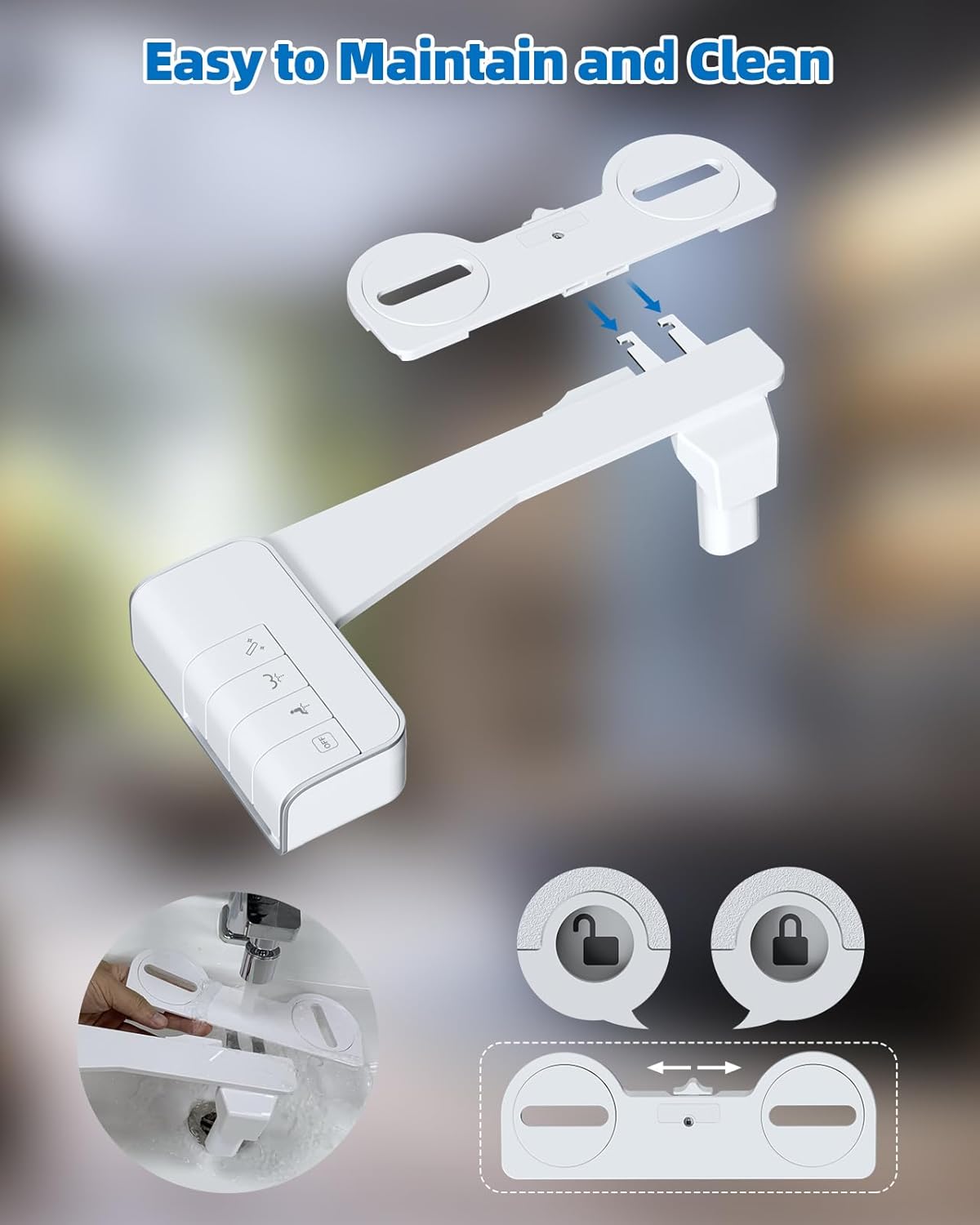 Bidet Attachment for Toilet - Non-Electric Dual Nozzle, Adjustable Water Pressure, Self-Cleaning, White