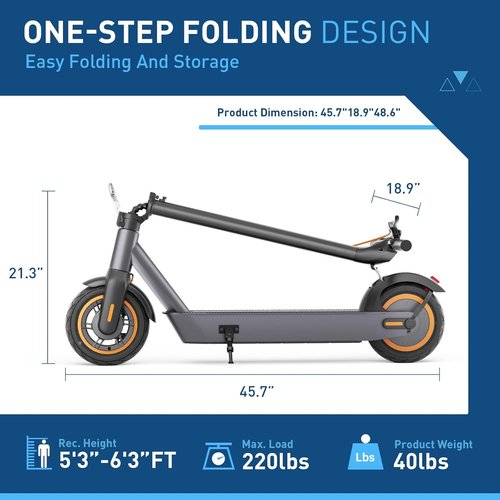 Hiboy S2 MAX Electric Scooter - Powerful 500W Motor, 10" Tires, 40.4 Miles Range, 19 MPH Speed