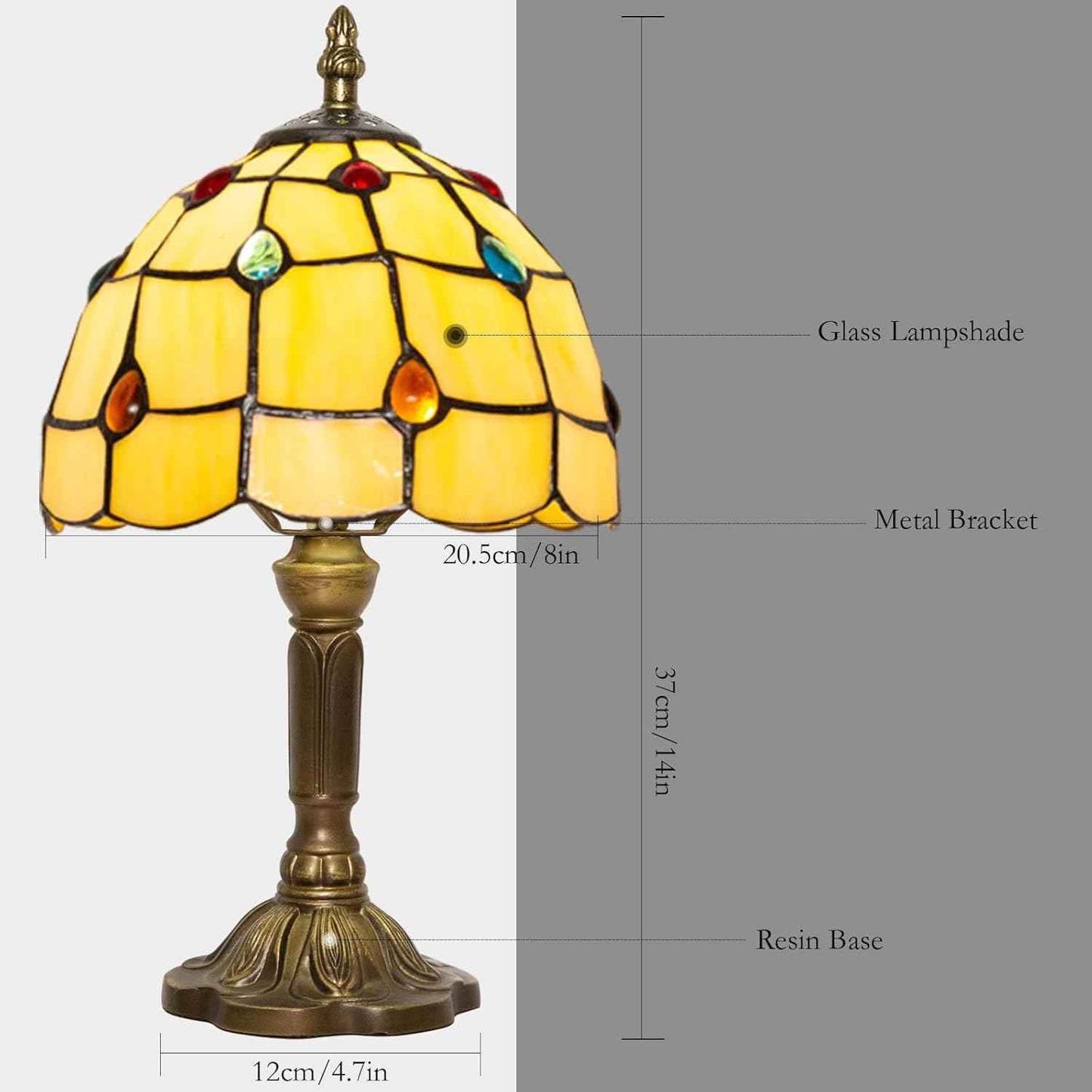 Tiffany Table Lamp - 8 Inch Antique Stained Glass, 3 Color Temperatures, Handcrafted for Bedroom & Living Room