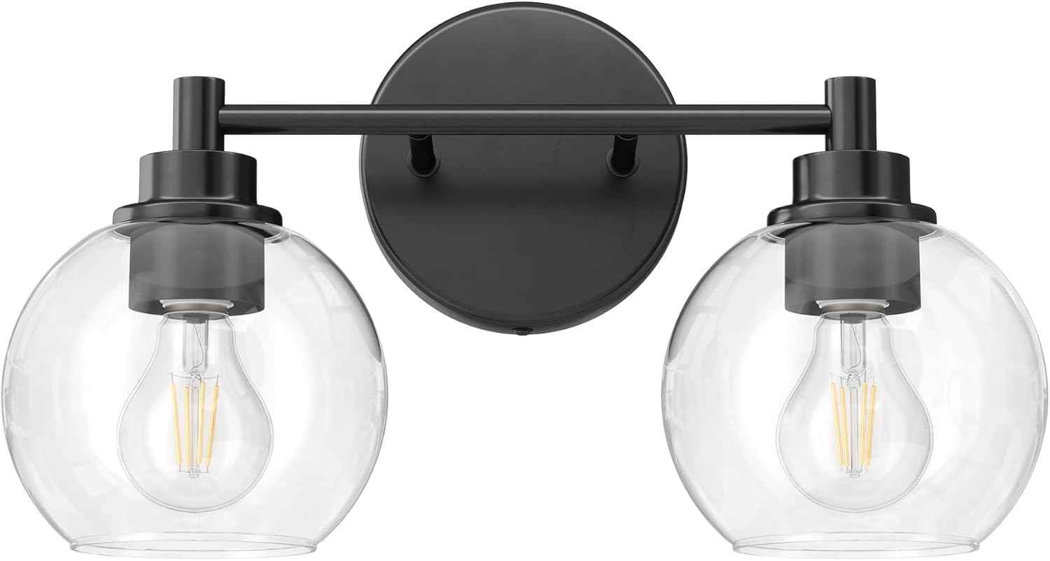 3-Light Vanity Bathroom Light Fixture with Globe Glass Shades - Brushed Nickel, ETL Certified