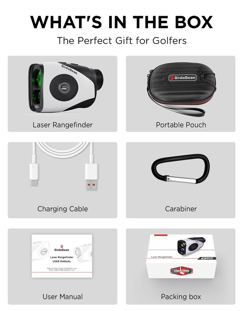 BirdieBeam Golf Rangefinder with Slope, 1200Y Precision Range Finder for Golf, 7X Magnification, Flag Lock with Vibration, Strong Magnet, Ultra-Clear Display, USB-C Rechargeable, Waterproof