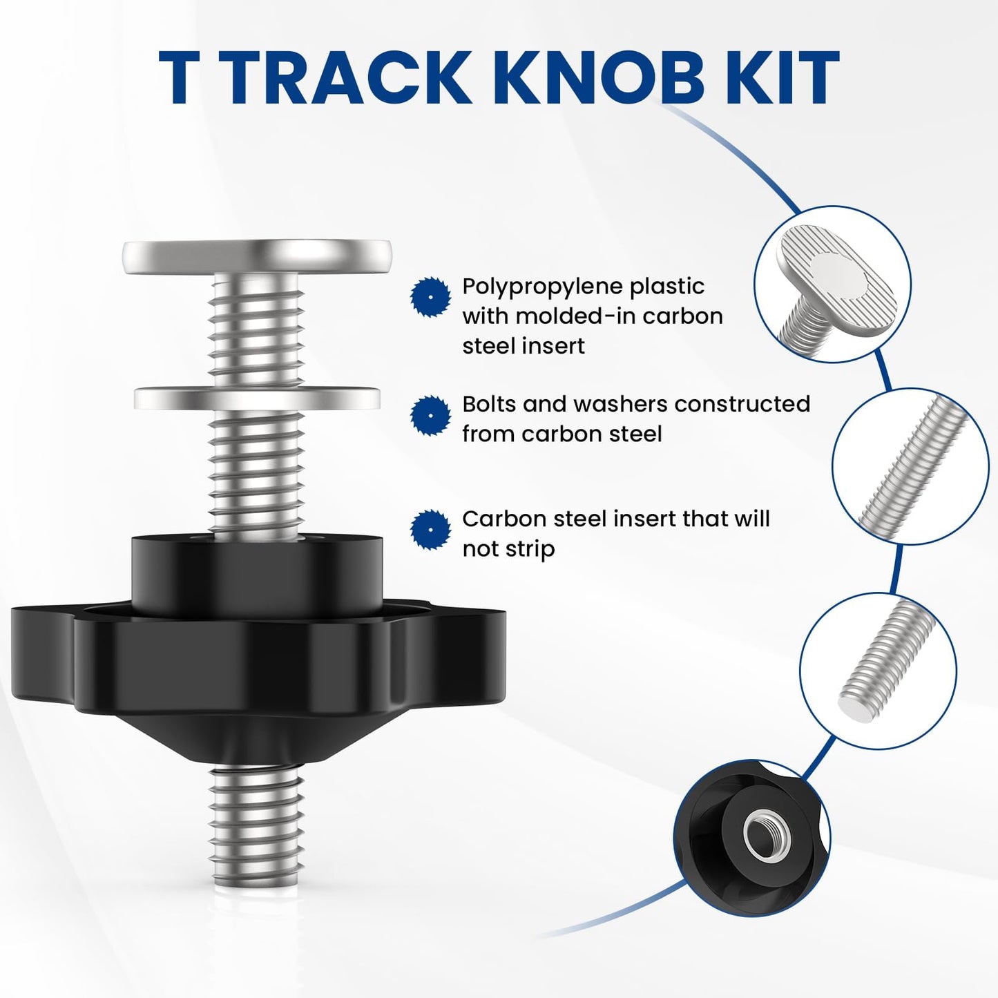 ZIUZI 10 Sets of 1/4"-20 T Track Knob Kit, Star Knobs Kit Include 1/4-20 Threaded Bolts with Washers and Star Knobs, T Track Accessories for Woodworking Jigs and Fixtures