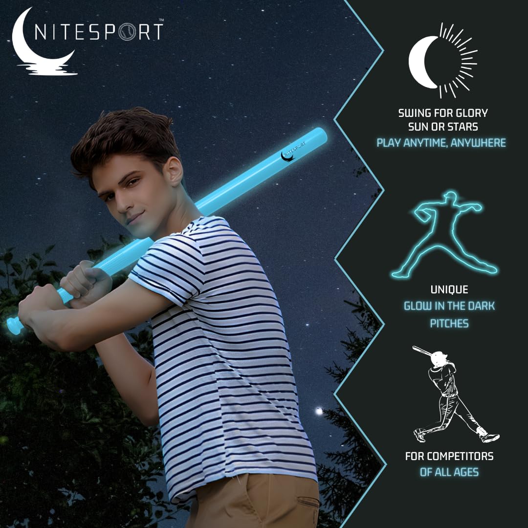 NiteSport Glow in The Dark Plastic Baseball Bat Set w/UV Light