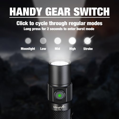 ULTRAFIRE Tactical Flashlight with Belt Holster, 1800 High Lumen Rechargeable Flashlight with Duty Belt Holder, Security Flashlight for Police, Law Enforcement, 6 Modes LED Flashlight with Dual Switch