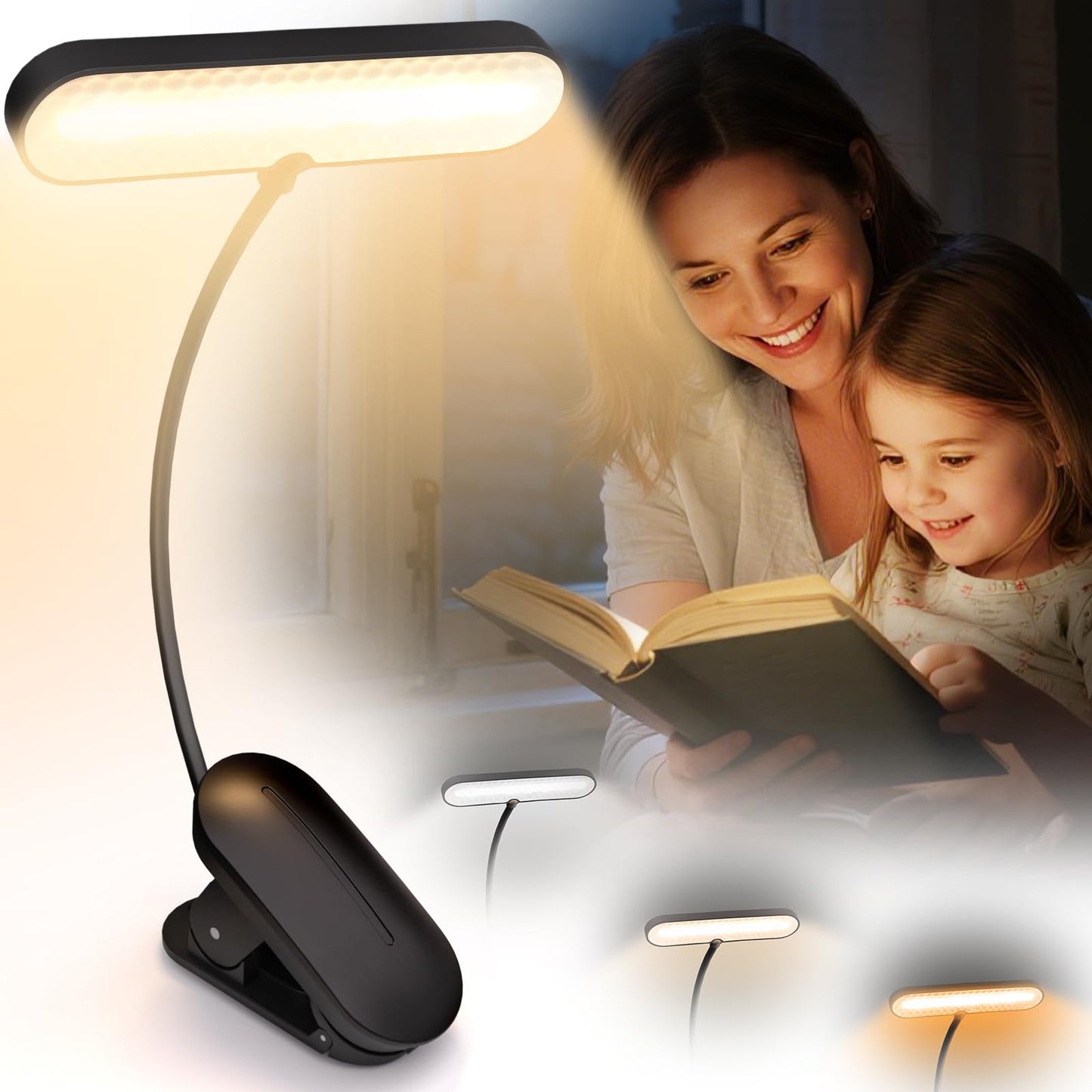 Book Light for Reading at Night - 3 Color Modes & 70 Hours Runtime Reading light for books in bed, Rechargeable LED Book Light Clip On with Flexible Neck, Eye-Care, Gift for Book Lovers, Matte Black