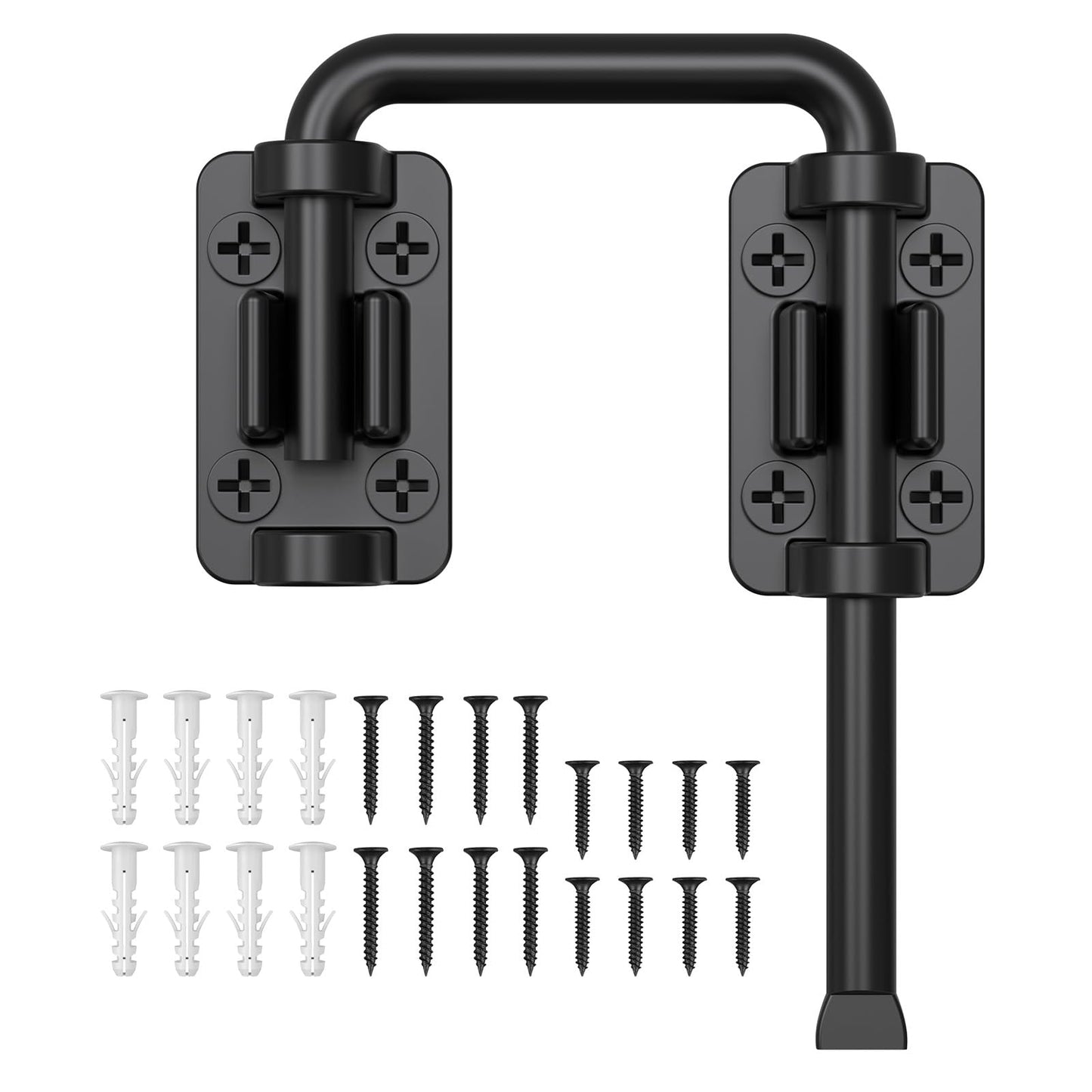 SecureLatch Sliding Door Loop Lock, 2.36 Inch Stainless Steel Patio Door Latch for Window, Barn, Garden, Fence, Shed, Closet, Double Gate - 90/180 Degree Installation U-Bolt Lock (Black-1PC)