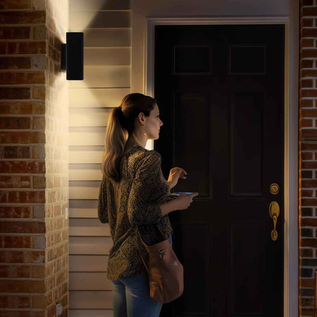 Modern Outdoor Wall Lights - Dusk to Dawn Square Matte Black Sconce with Bulbs, Aluminum Anti-Rust Up & Down Lighting for Porch & Garage