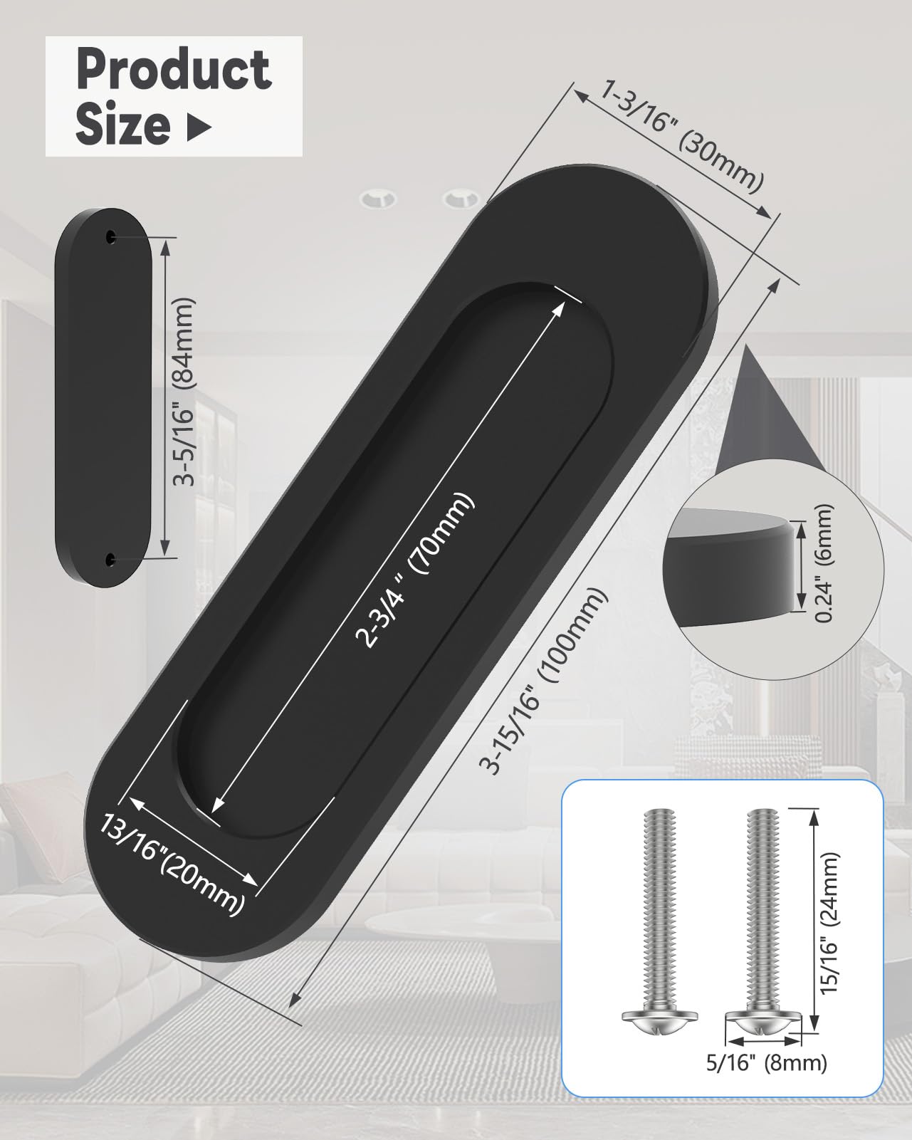 MeBantoo 2 Pack Self-Stick Door Handles, 4 Inch Aluminum Alloy Self Adhesive Flat Finger Pulls, No Drill Cabinet Knobs for Drawer, Sliding Glass/Barn/Closet/Balcony Doors (2, Black)