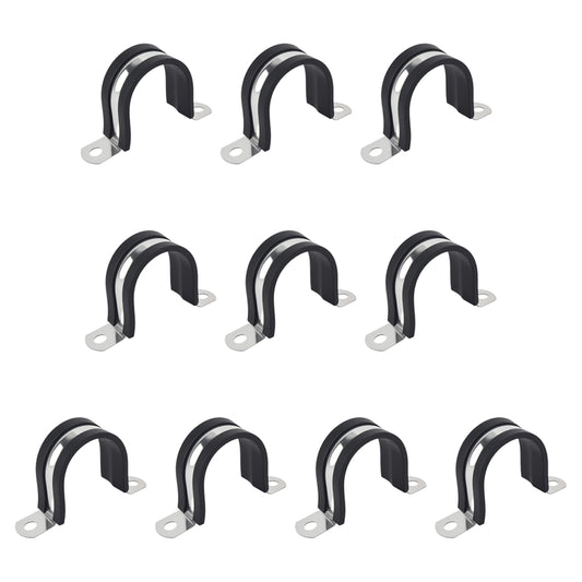 1-1/4 Inch 10 PCS 2 Holes Rubber Cushioned U Bracket Clamp, Reinforced Rigid Pipe Strap, Stainless Steel Conduit Straps Cable Clamp (32 mm) by Tavonuxt