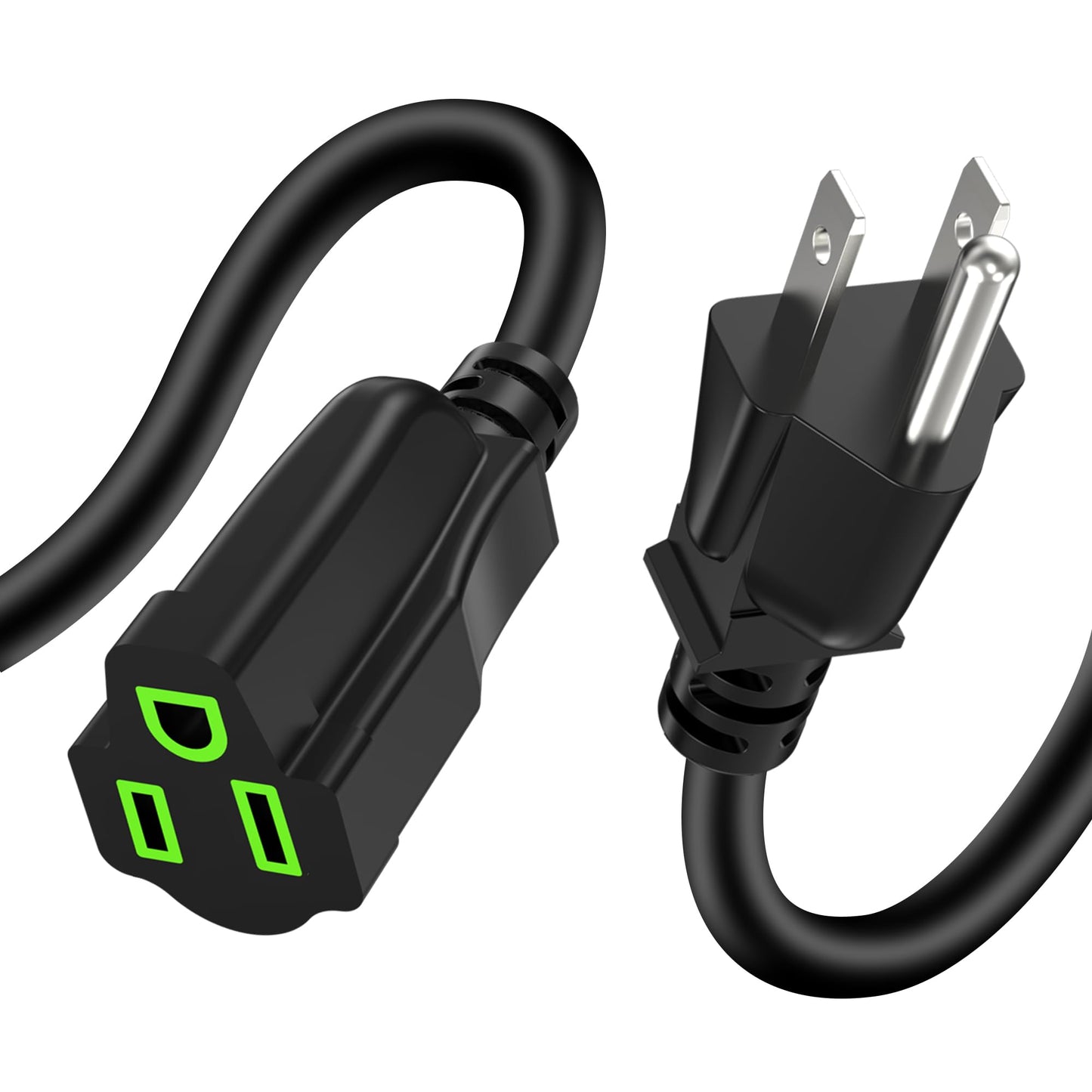 Power Extension Cord 10FT, 3 Prong Grounded Electric Extension Cable Outlet Saver, Single Outlet, Outside, Heavy Duty, Waterproof, Flexible, 16AWG, SJTW, 13A 125V, Outdoor & Indoor Power Wire (Black)