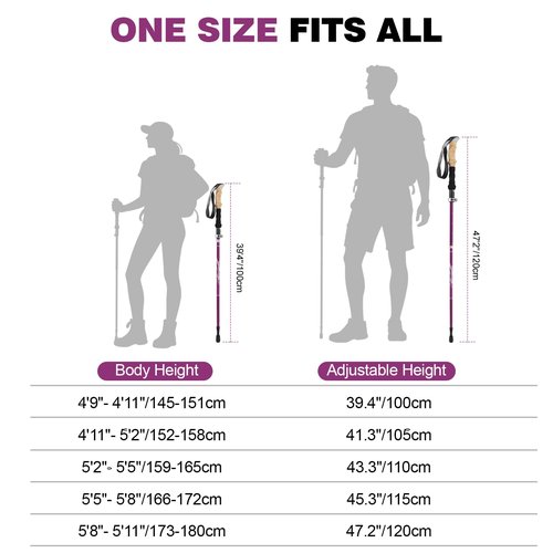 COVACURE Hiking Poles - Aluminum Alloy 7075 Trekking Poles Collapsible with Telescopic,Lightweight & Foldable Collapsible Hiking Gear for Climbing, Hiking, Men and Women (Purple Short (100-120cm)