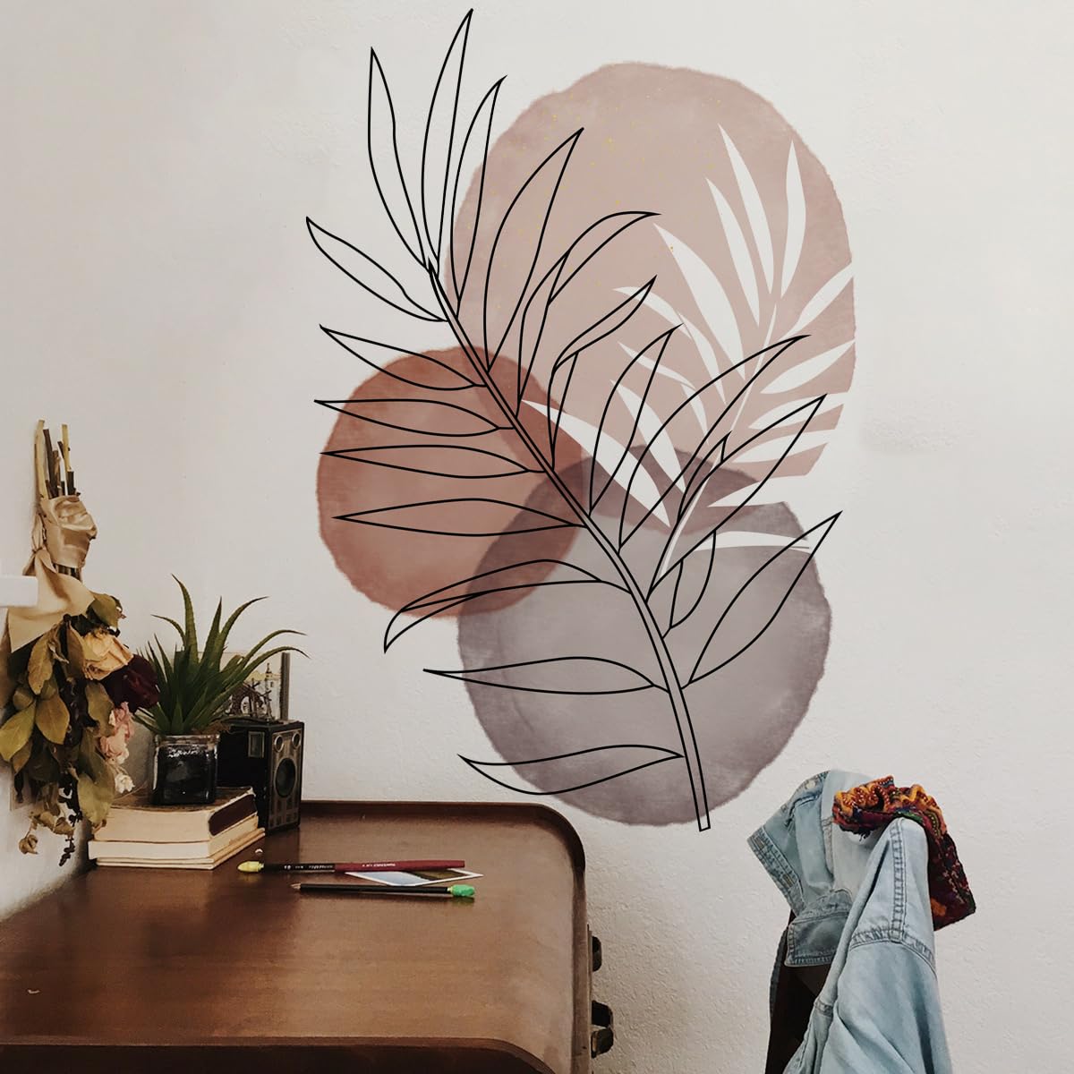 Runtoo Boho Wall Art Decal Leaves Plant Flower Retro Abstract Wall Stickers Living Room Girls Bedroom Bathroom Wall Decor