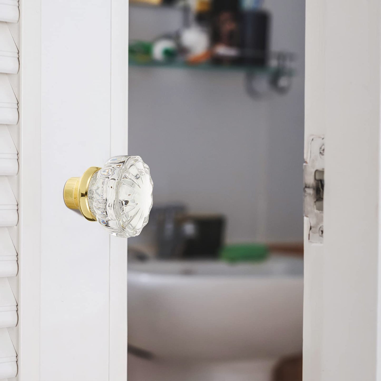 Amylove 8 Set Crystal Door Knobs Mortise Style Fluted Glass Door Knobs Antique with Spindle Antique Doorknobs for Interior Doors (Gold)