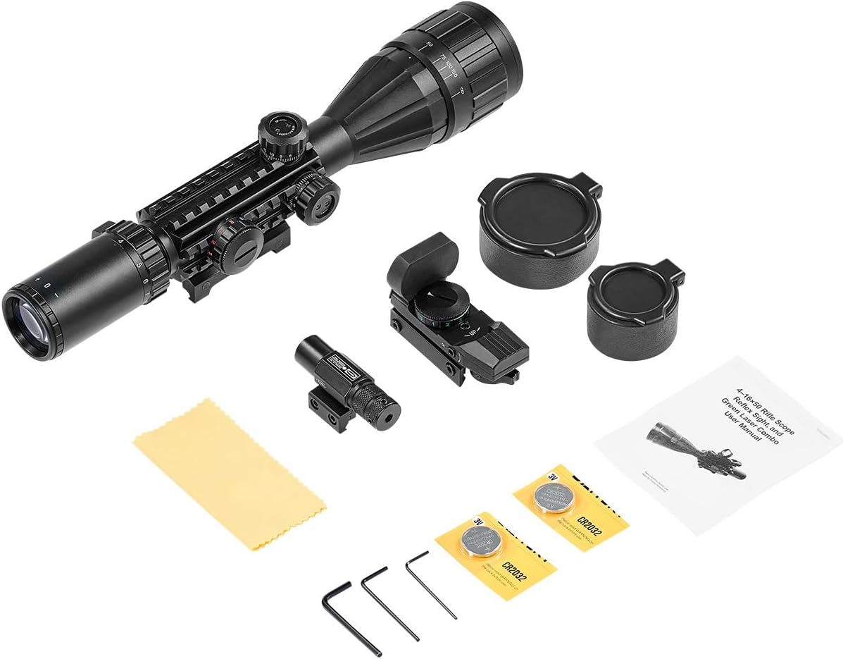 PINTY Tactical Rifle Scope Combo - Illuminated Optics & Red Dot Sight | 3-9x32, 4-12x50, 20mm Picatinny Rail