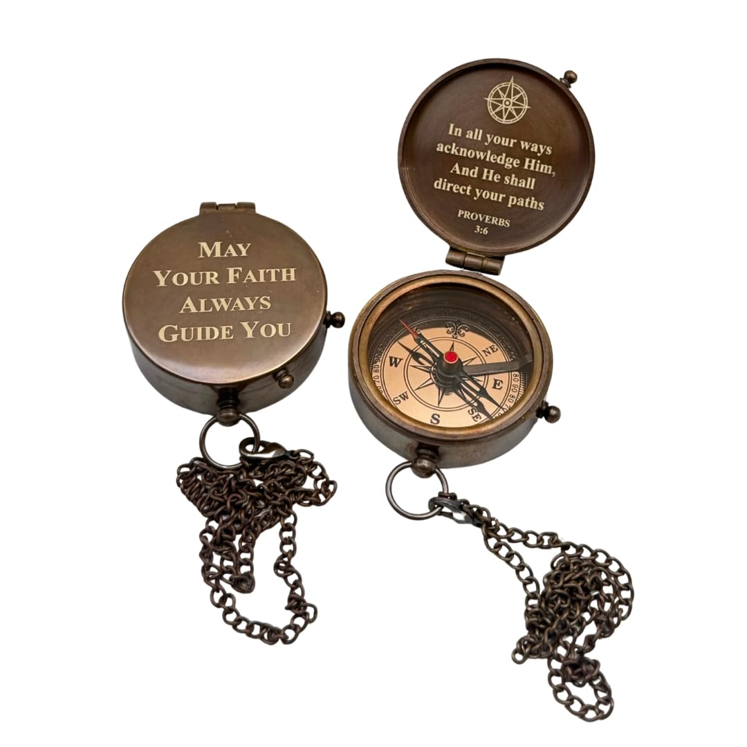Baptism Gifts for Boys – Handmade Brass Compass with Scripture – May Your Faith Always Guide You – Christian, Catholic, Religious Gift for First Communion, Confirmation, Christening – Gift for Men