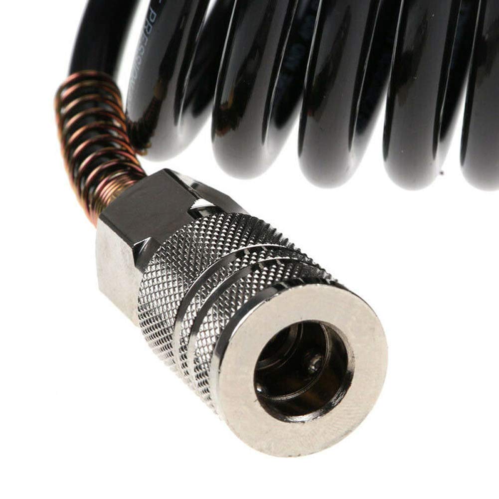 25ft Air Compressor Hose with Bend Restrictor and 1/4 Quick Coupler - Coiled Flexible Air Hose with Solid Copper Connectors