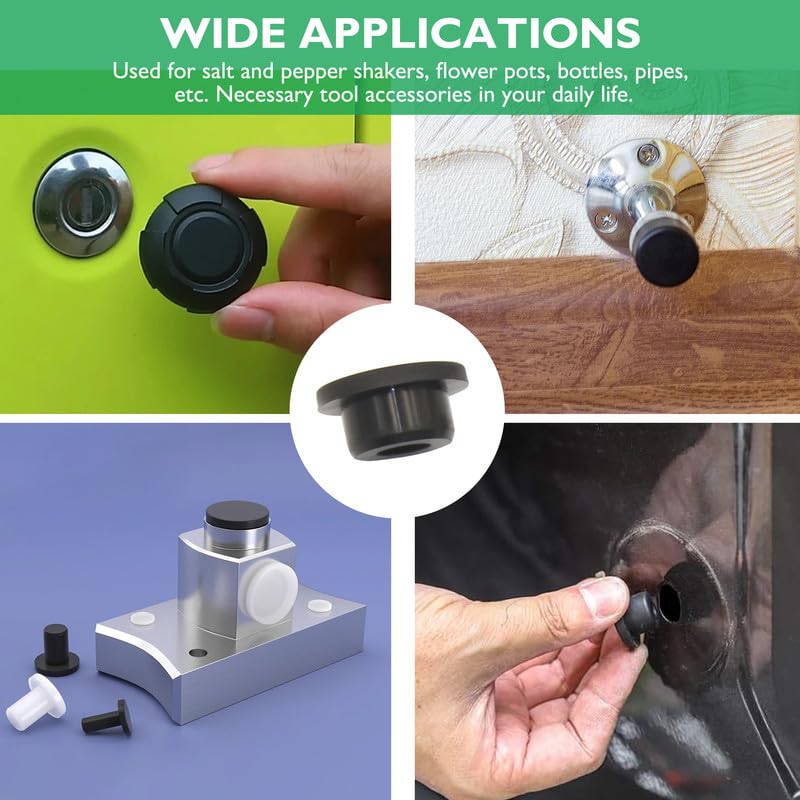 EASYEAH 4 Sizes 6.3/6.5/6.8/7 mm T-Shaped Silicone Plugs 1/4 inch Soft Flexible Rubber Stopper in Tube End Cap Cover Waterproof Sealing Hole Plugs for Bottles Pipes, Black, 32 Pcs