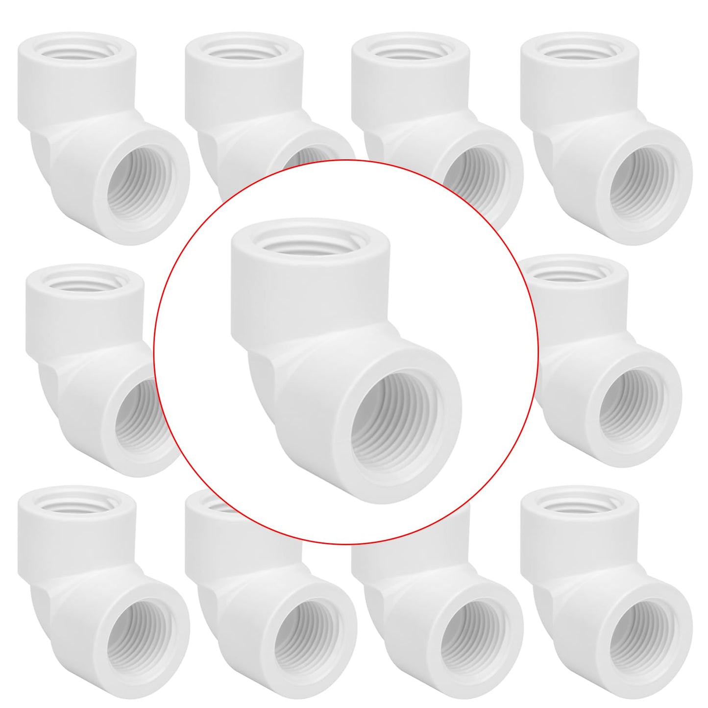 Lswteiz 10Pack 1/2" Double 90 Degree PVC Elbow Pipe Fitting Connector SCH40 1/2Inch Female to Female Threaded 90 Degree Elbow PVC Corner Adapter Pipe Fitting for Sprinkler, Irrigation