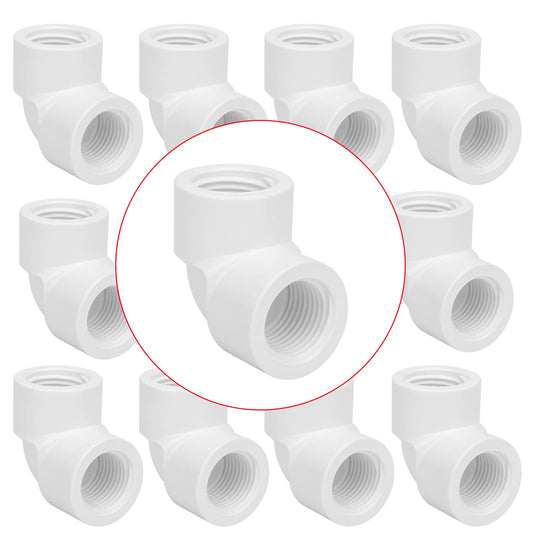 Lswteiz 10Pack 1/2" Double 90 Degree PVC Elbow Pipe Fitting Connector SCH40 1/2Inch Female to Female Threaded 90 Degree Elbow PVC Corner Adapter Pipe Fitting for Sprinkler, Irrigation