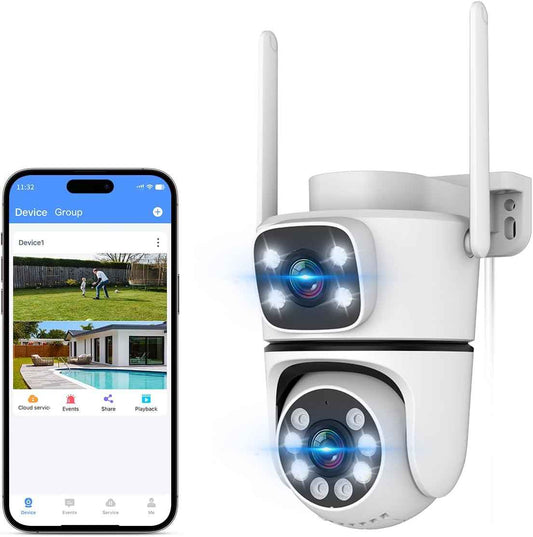 5MP Dual Lens Wireless Outdoor Security Camera - 2.4G/5G PTZ with Auto Motion Tracking