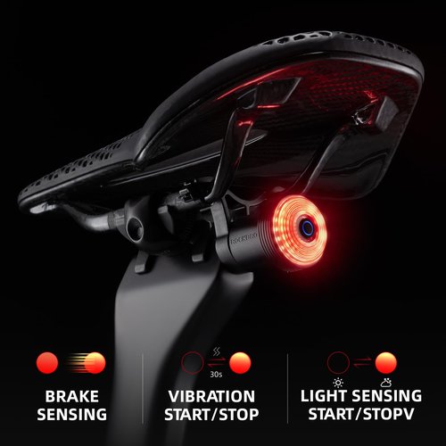 ROCKBROS Bike Tail Light Smart Brake Sensing Rear Bike Light,Auto On/Off, Waterproof,Type C USB Rechargeable,Black