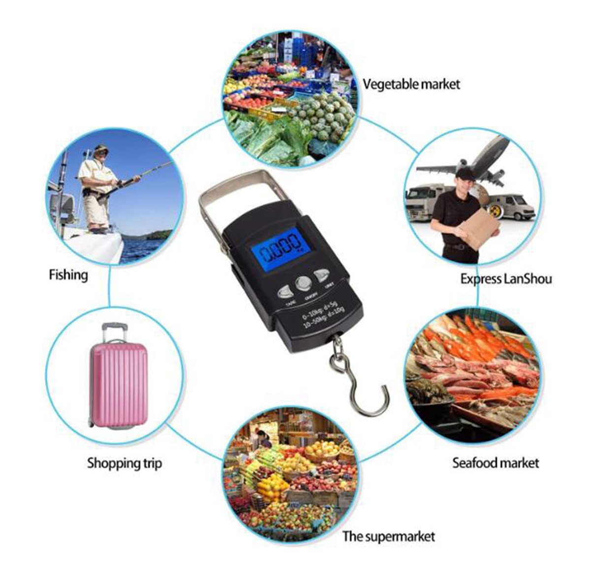 TXY Portable LCD Fish Scale - 110lb Capacity with 1m Ruler Tape for Accurate Fishing Measurements
