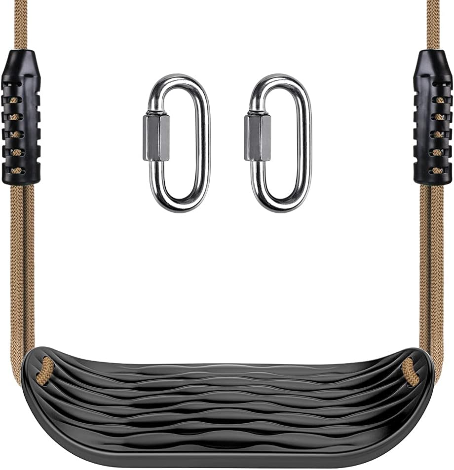 SELEWARE Plastic Swing Seat - Non-Slip Tree Swing with Adjustable Rope & Carabiners | Heavy-Duty Black Outdoor Accessory