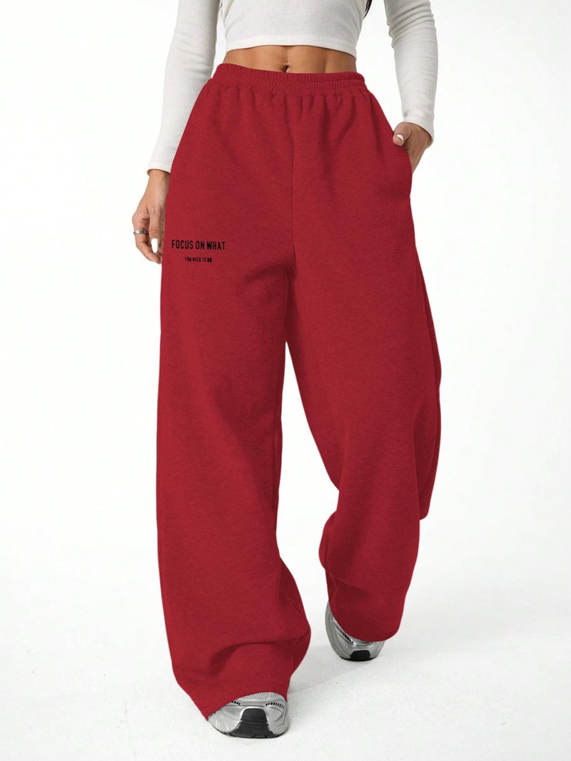 RoseSeek Girl's Baggy Sweatpants Letter Print High Waisted Wide Leg Pants Joggers Sweat Track Pants Trendy Red 13Y