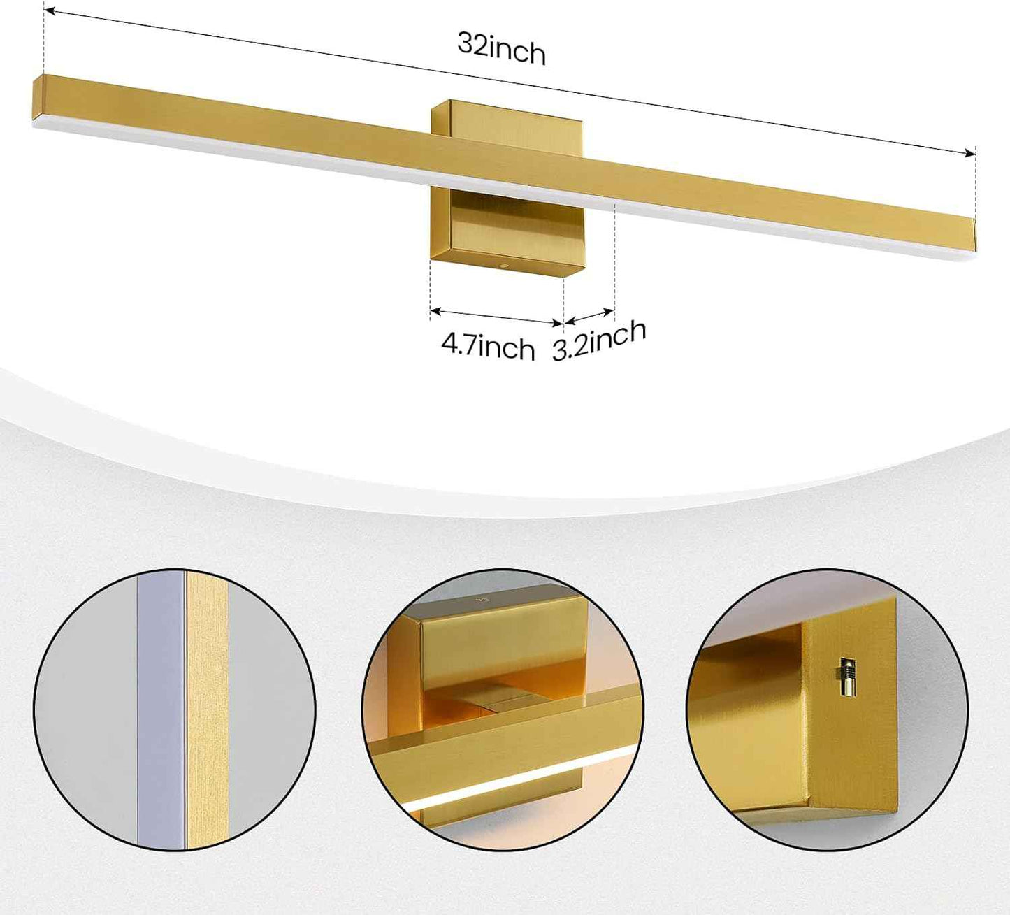 24-Inch Dimmable Gold Bathroom Vanity Light - Modern LED Bar Fixture for Over Mirror