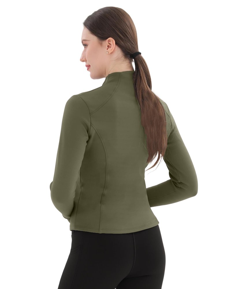 Pobodo, Women's, Thermal, Fleece Lined, Slim Fit, Winter Running, Warm Stand Collar, Yoga Track Top, 2-Way Zip, 4 Pockets